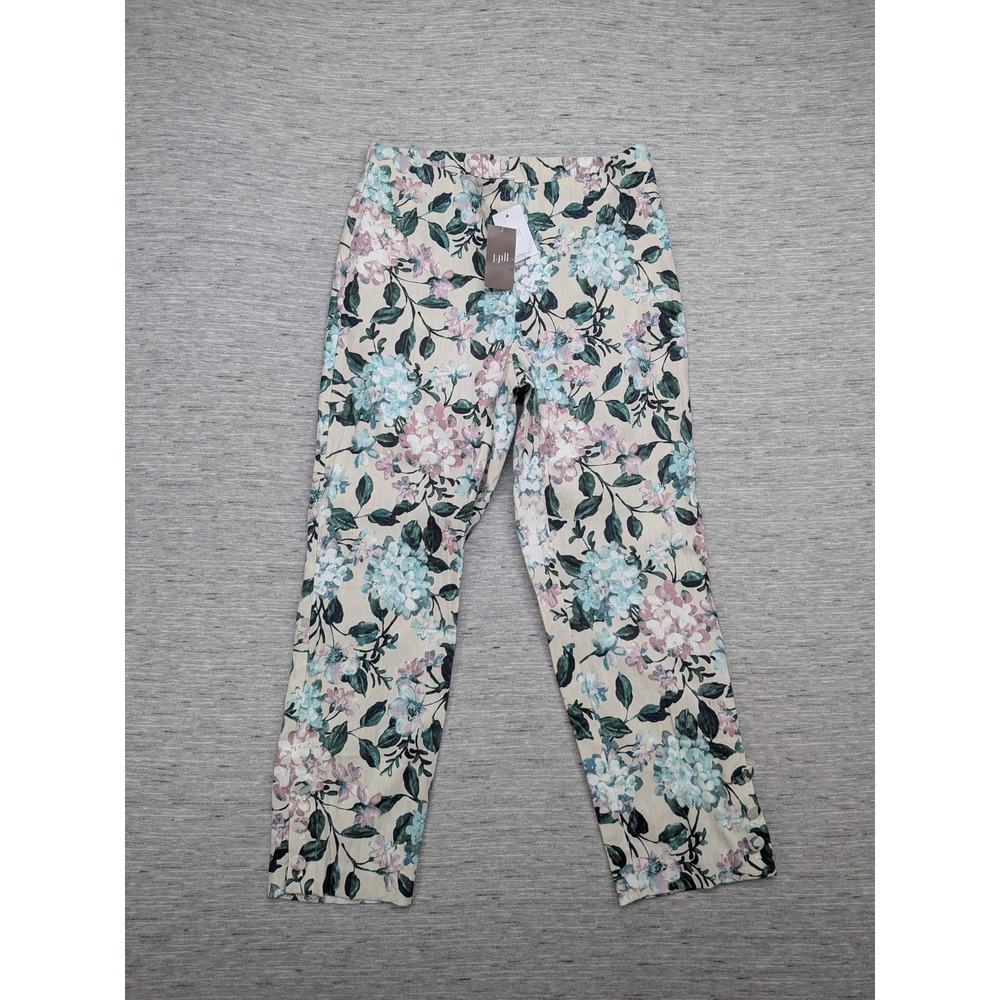 JJill‎ Linen Stretch Pants Womens Small Floral Print Cropped Pull On Boho